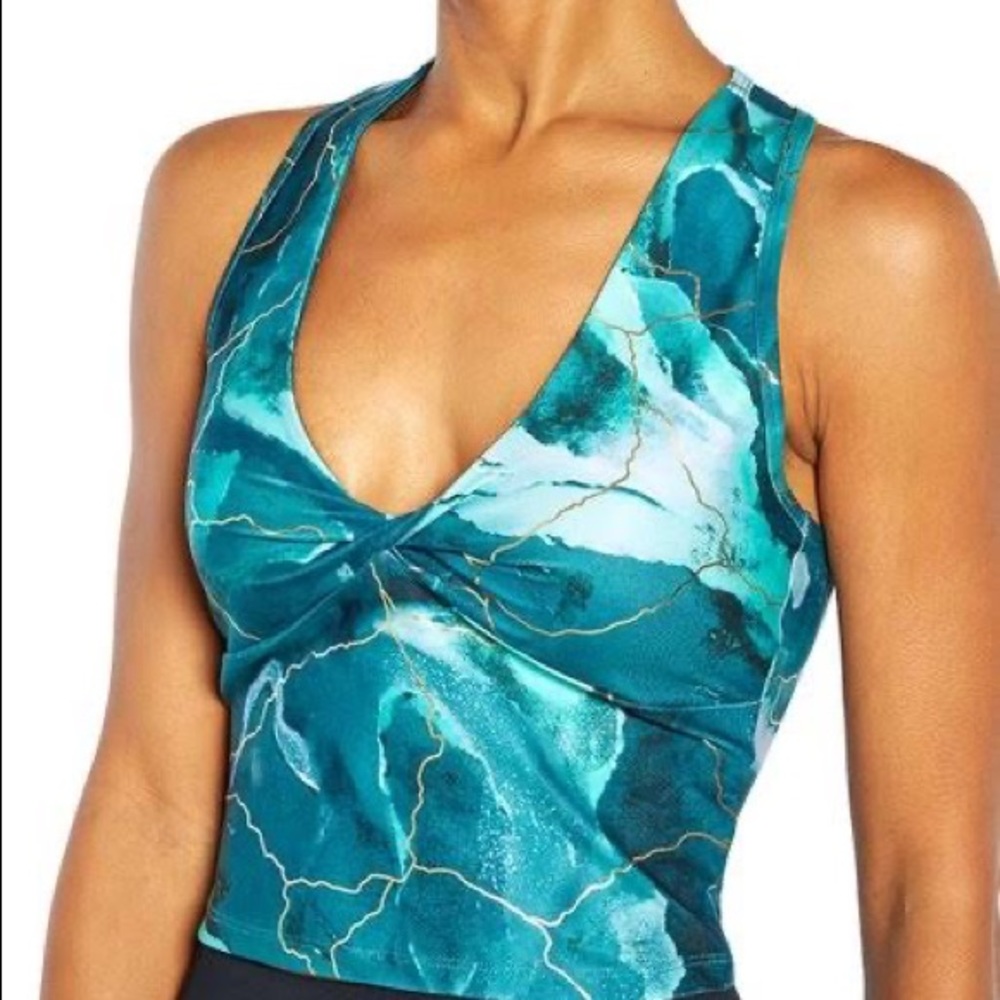 Marika Cycle House Teal Green V-Neck Racerback Tank S Lightning Clash Love